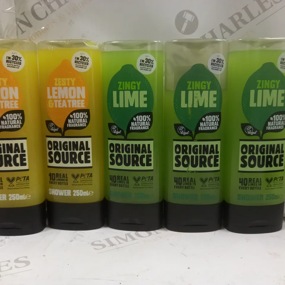 BOX OF 5 ASSORTED ORIGINAL SOURCE SHOWER GEL 250ML EACH ZINGY LIME AND ZESTY LEMON