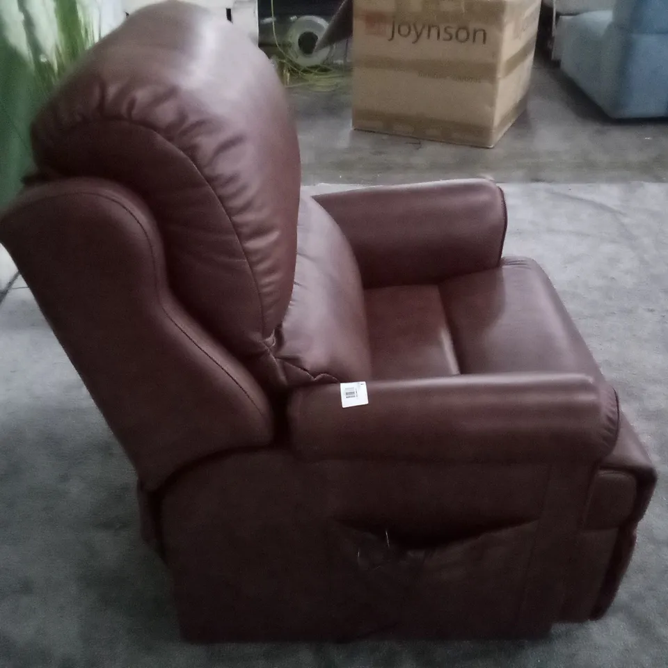 QUALITY DESIGNER ELECTRIC RECLINER ARMCHAIR - BROWN LEATHER