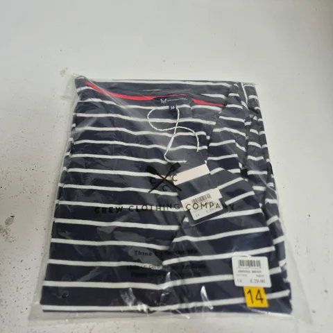 CREW CLOTHING COMPANY ESSENTIAL BRETON STRIPE TOP β NAVY & WHITE, UK 14