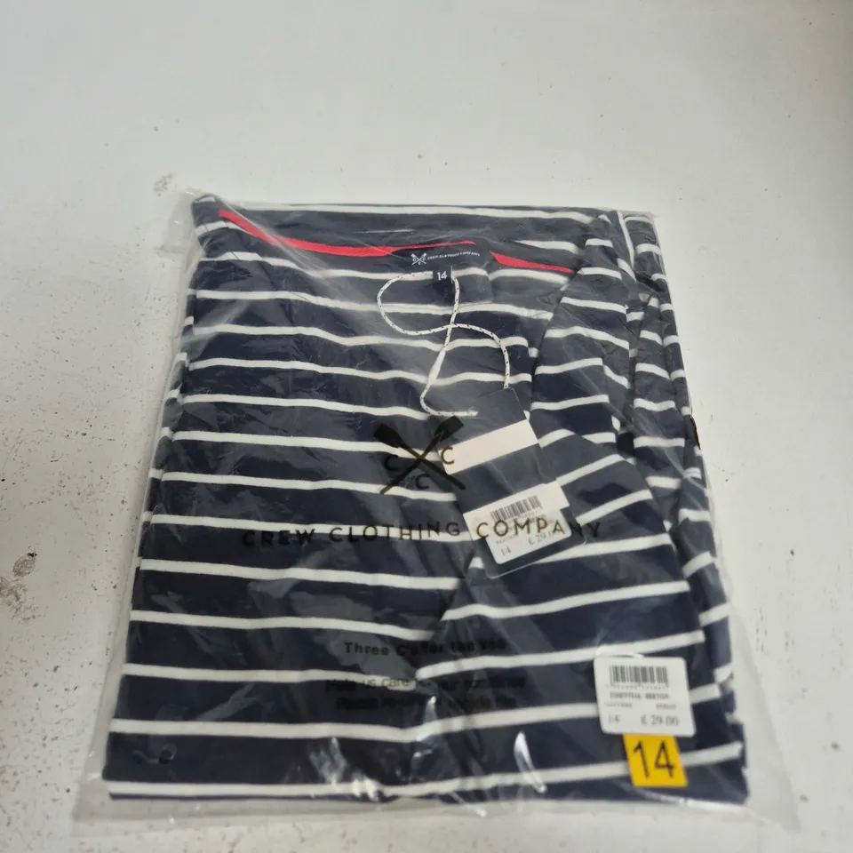 CREW CLOTHING COMPANY ESSENTIAL BRETON STRIPE TOP – NAVY & WHITE, UK 14