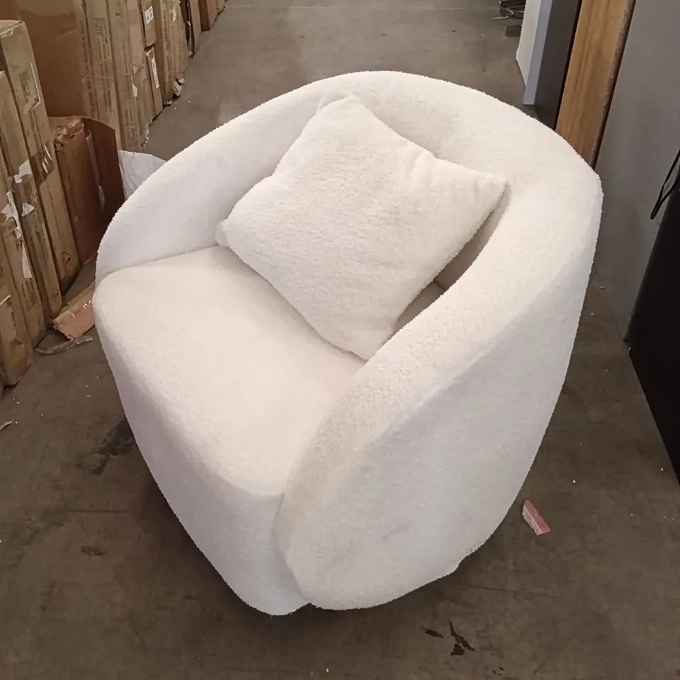 OFF-WHITE UPHOLSTERED SWIVEL CHAIR WITH PILLOW