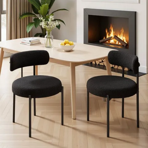 BOXED DINING CHAIRS SET OF 2 MODERN TEDDY FABRIC UPHOLSTERED (1 BOX)