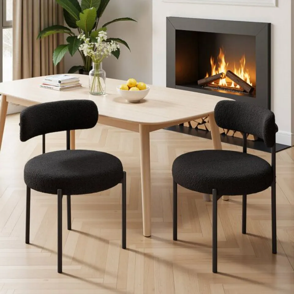 BOXED DINING CHAIRS SET OF 2 MODERN TEDDY FABRIC UPHOLSTERED (1 BOX)