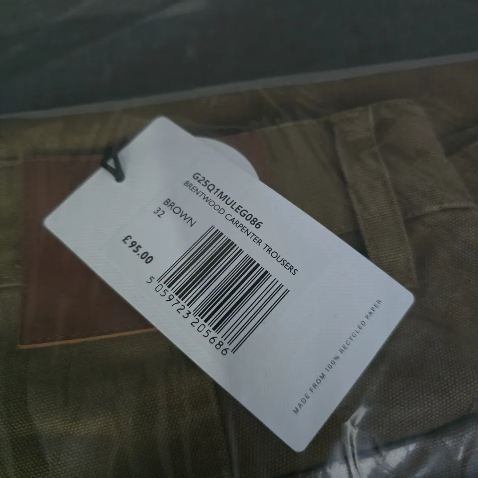 PRETTY GREEN BRENTWOOD CARPENTER TROUSERS – BROWN, UK 32