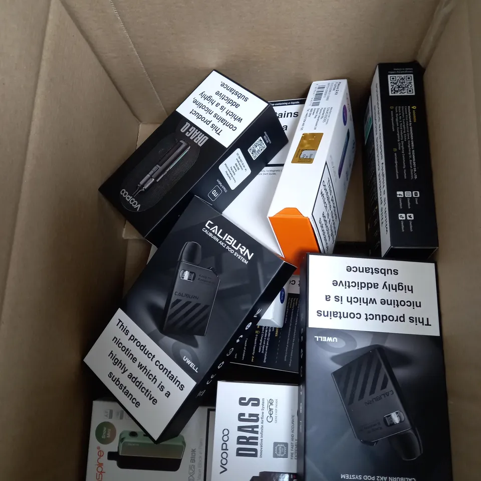 BOX OF APPROXIMATELY 10 ASSORTED E-CIG PRODUCTS TO INCLUDE ASPIRE, OXVA, VAPORESSO ETC