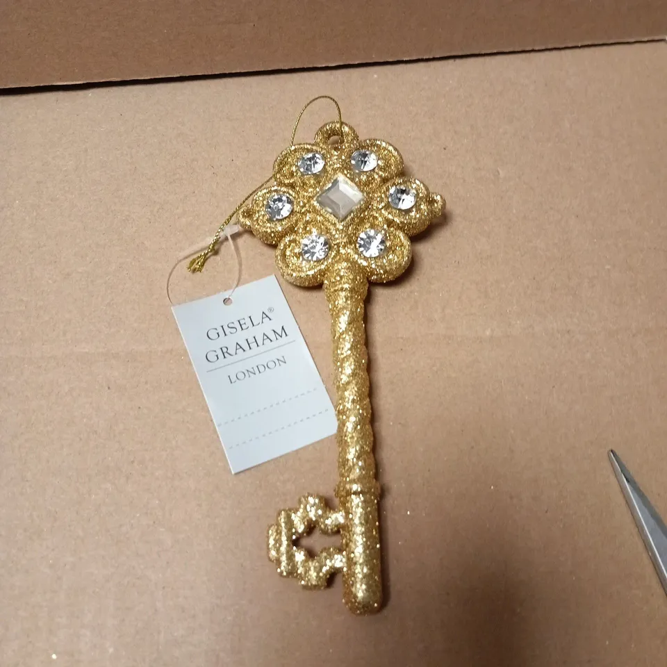 LOT OF 12 AS NEW GISELLA GRAHAM GOLD KEY THEMED HANGING TREE DECORATIONS