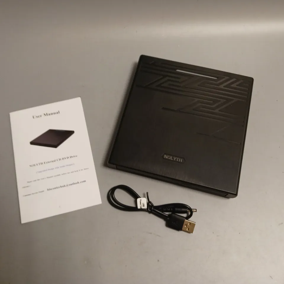 NOLYTH EXTERNAL CD DVD DRIVE BLACK INCLUDES CHARGING AND AUDIO CABLES