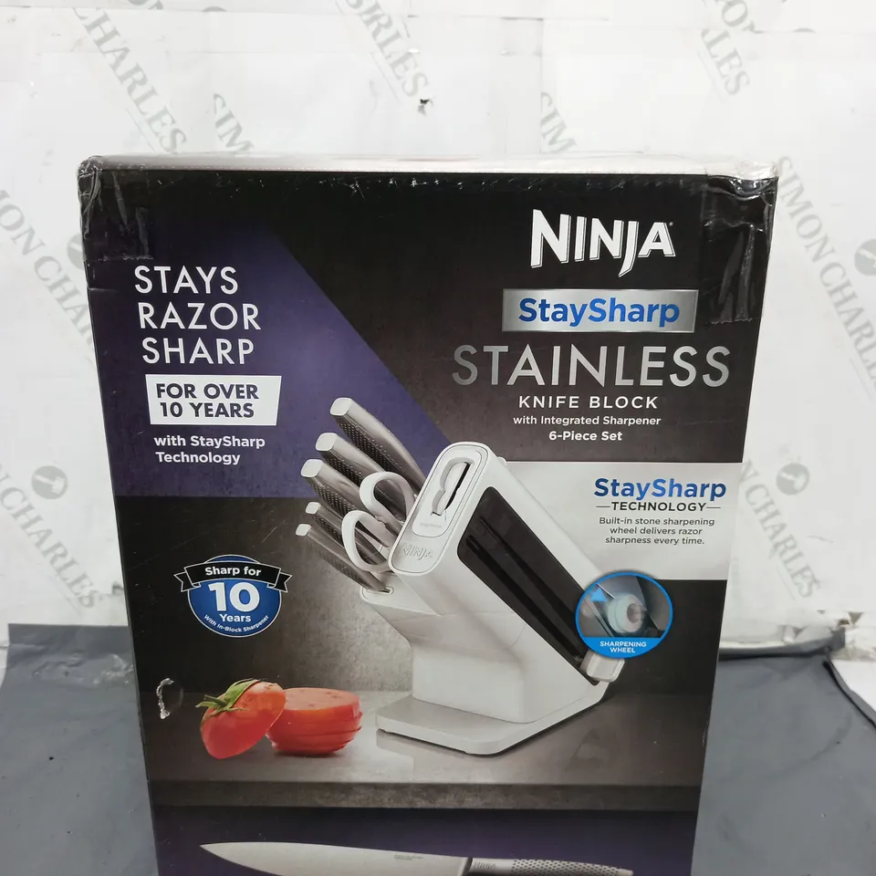 BOXED AND SEALED NINJA STAYSHARP STAINLESS KNIFE BLOCK