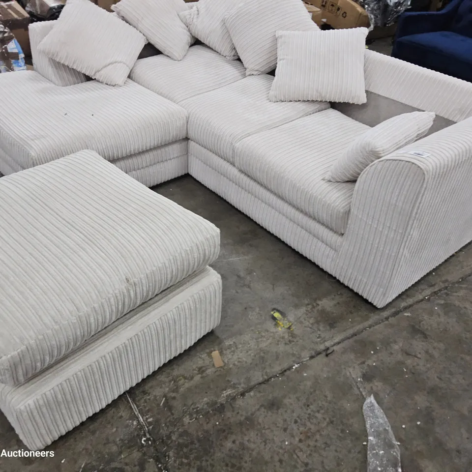 DESIGNER CHA8SE SOFA WITH SCATTER CUSHIONS & FOOTSTOOL NATURAL JUMBO CHORD