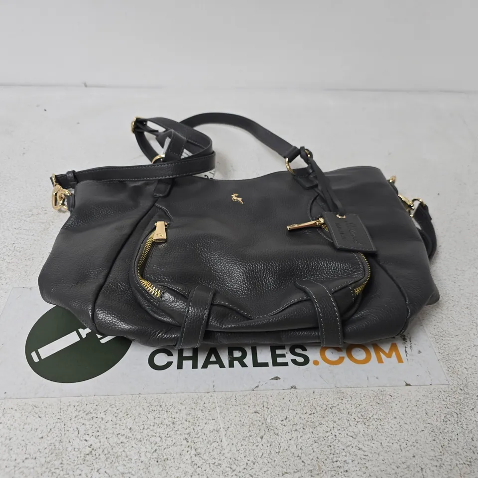 ASHWOOD PEBBLED GREY LEATHER SHOULDER BAG WITH GOLD HARDWARE