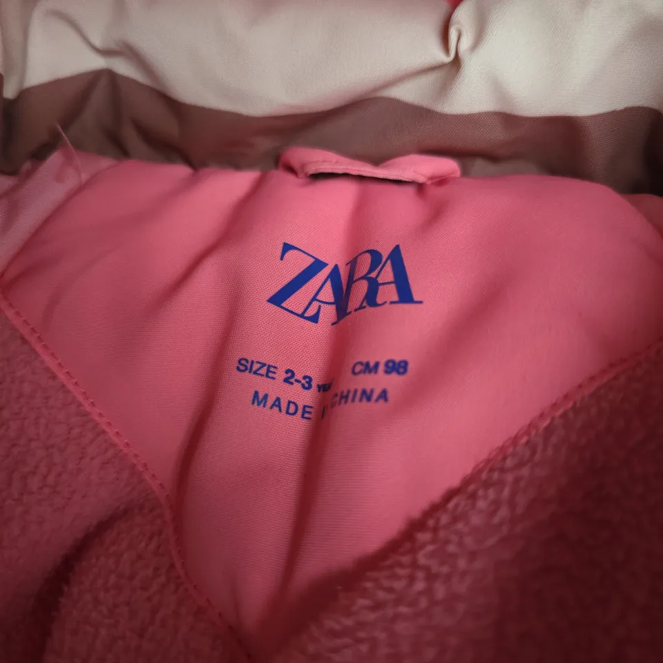 ZARA KIDS PINK STRIPED PADDED SNOWSUIT, 2-3 YEARS (CM 98)