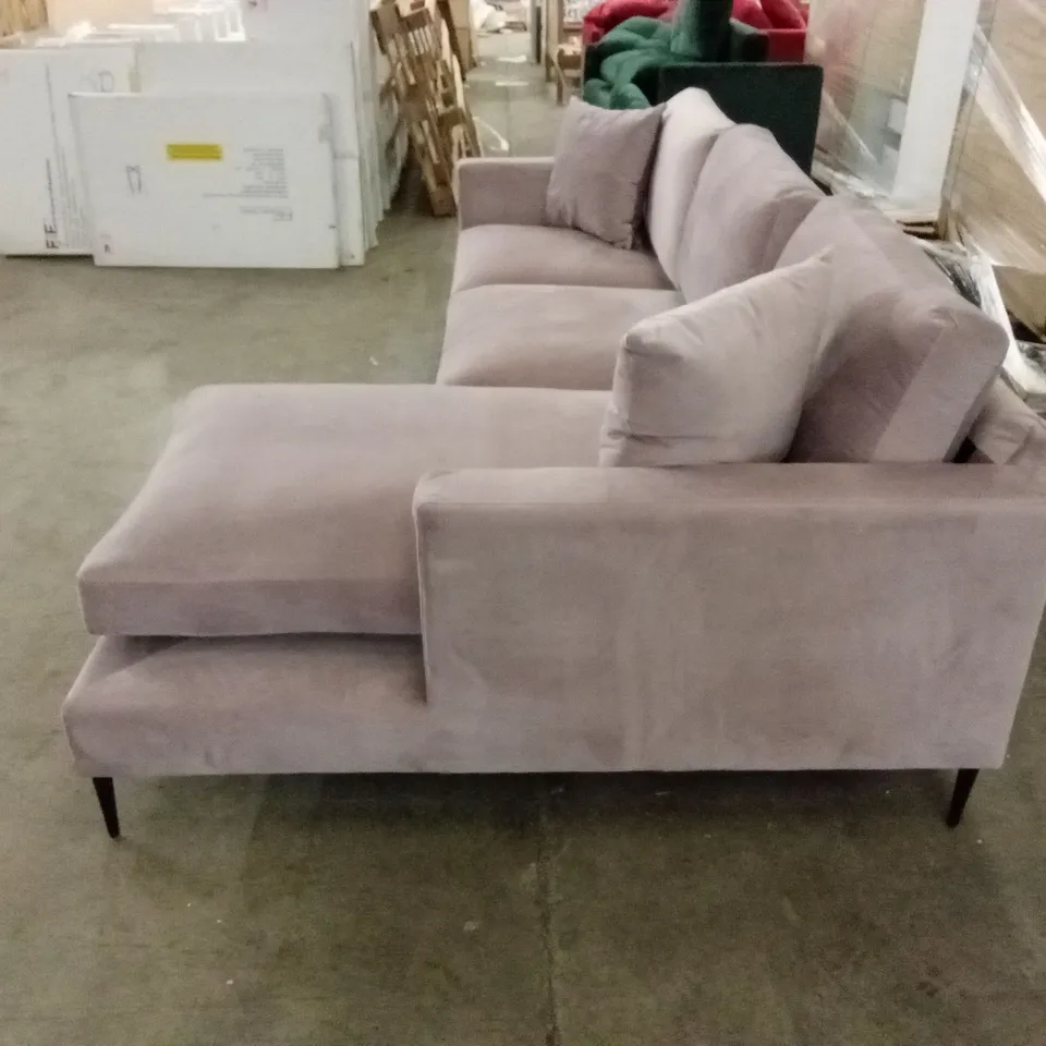 DESIGNER 3 SEATER VELVET CHAISE SOFA - LILAC