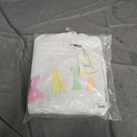 BAGGED KAIA EMBROIDERED RAINBOW LOGO OVERSIZED HOODIE – GREY MARL – SIZE 8