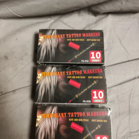 LOT OF 3 SEALED TEMPORARY TATTOO MARKERS - 10 COLOURS