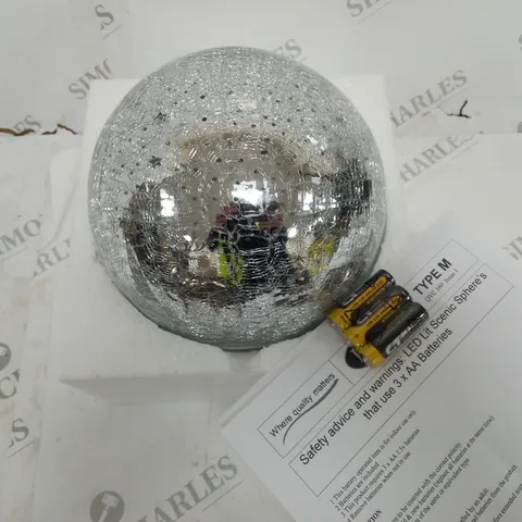 FESTIVE PRE-LIT MIRRORED SCENIC CRACKLE GLASS SPHERE