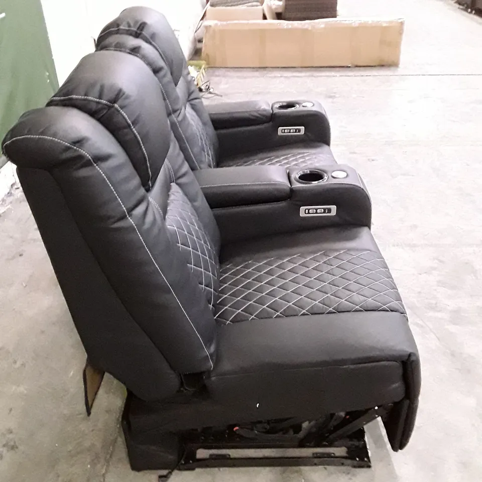 2 QUALITY DESIGNER RHF ELECTRIC RECLINER SOFA PIECES WITH CUPHOLDERS - BLACK LEATHER