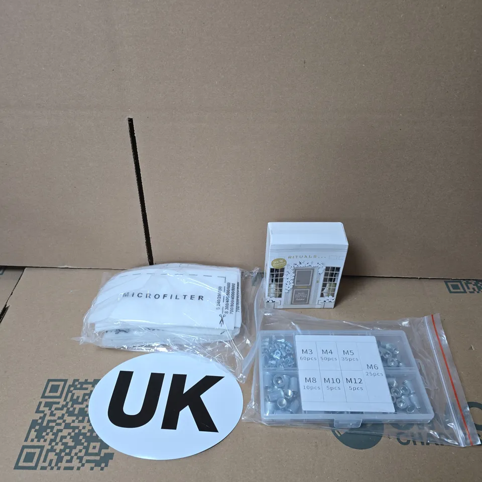 BOX OF APPROXIMATELY 20 ASSORTED HOUSEHOLD ITEMS TO INCLUDE MICROFILTERS, RITUALS ROOM SPRAY AND A SOCKET SET