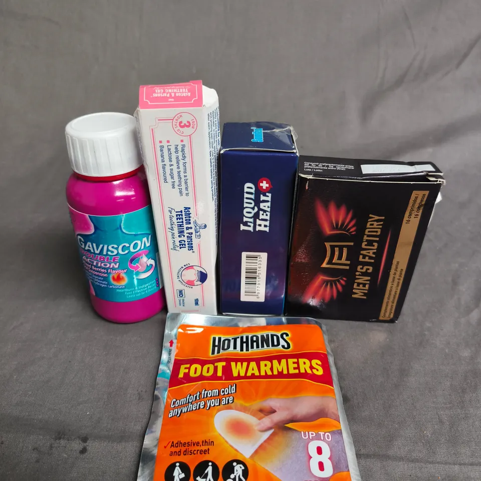 APPROX 10 ASSORTED ITEMS TO INCLUDE GAVISCON , FOOT WARMERS AND TEETHING GEL