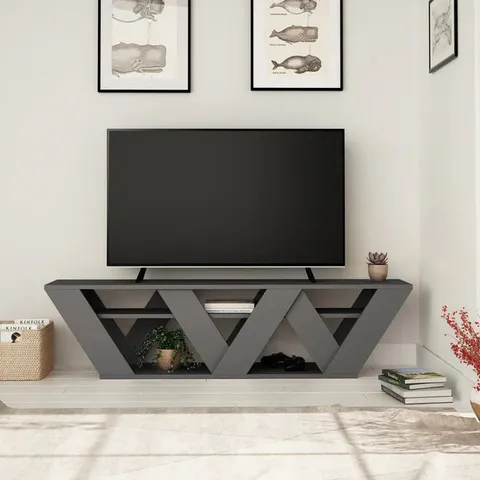 BOXED RALLA MODERN TV STAND MULTIMEDIA CENTRE WITH SHELVES 158CM IN ANTHRACITE