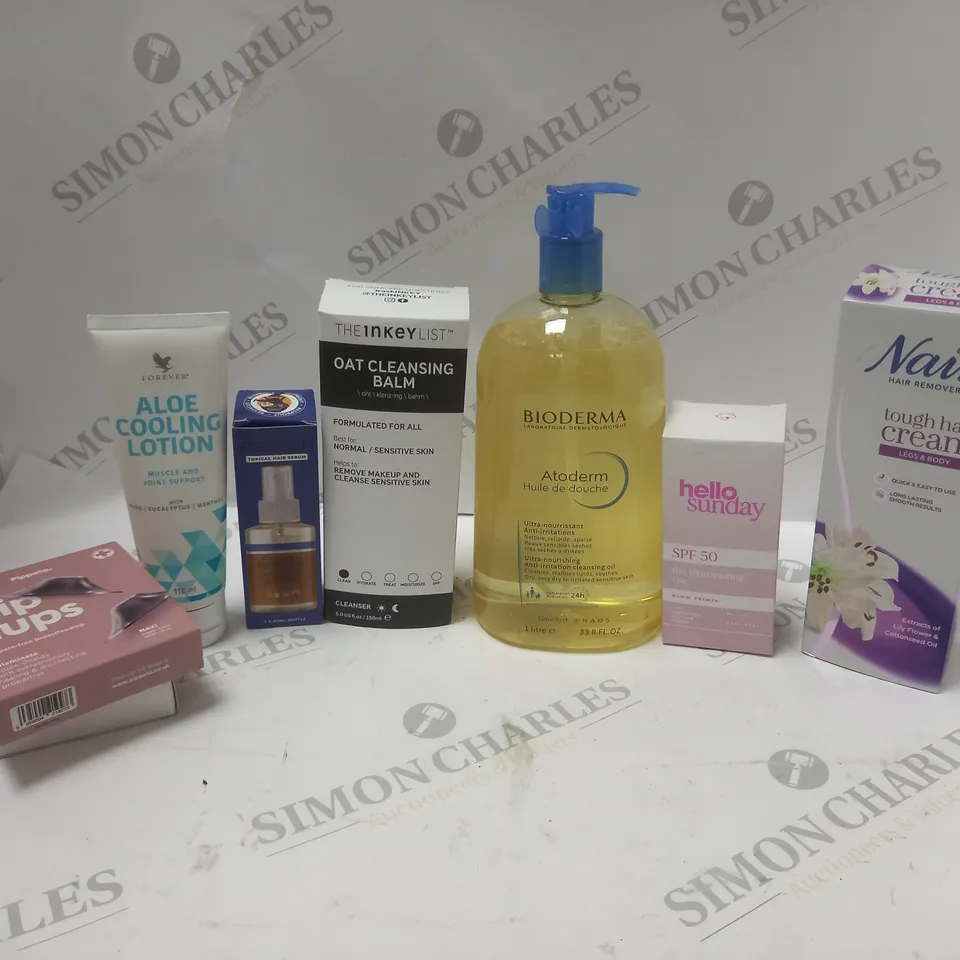 APROXIMATLEY 20 COSMETICS ITEMS TO INCLUDE NAIR HAIR REMOVER CREAM (200ml), BIODERMA ANTI-IRRITATION CLEANSING OIL (1L), THE 1NKEYLIST OAT CLEANSING BLM (150ml), ETC