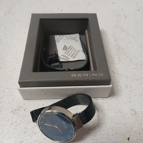 BERING WRISTWATCH WITH BLUE DIAL AND STAINLESS STEEL MESH STRAP – BOXED
