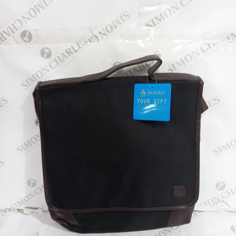 PENGUIN MESSENGER BAG IN BLACK & BROWN