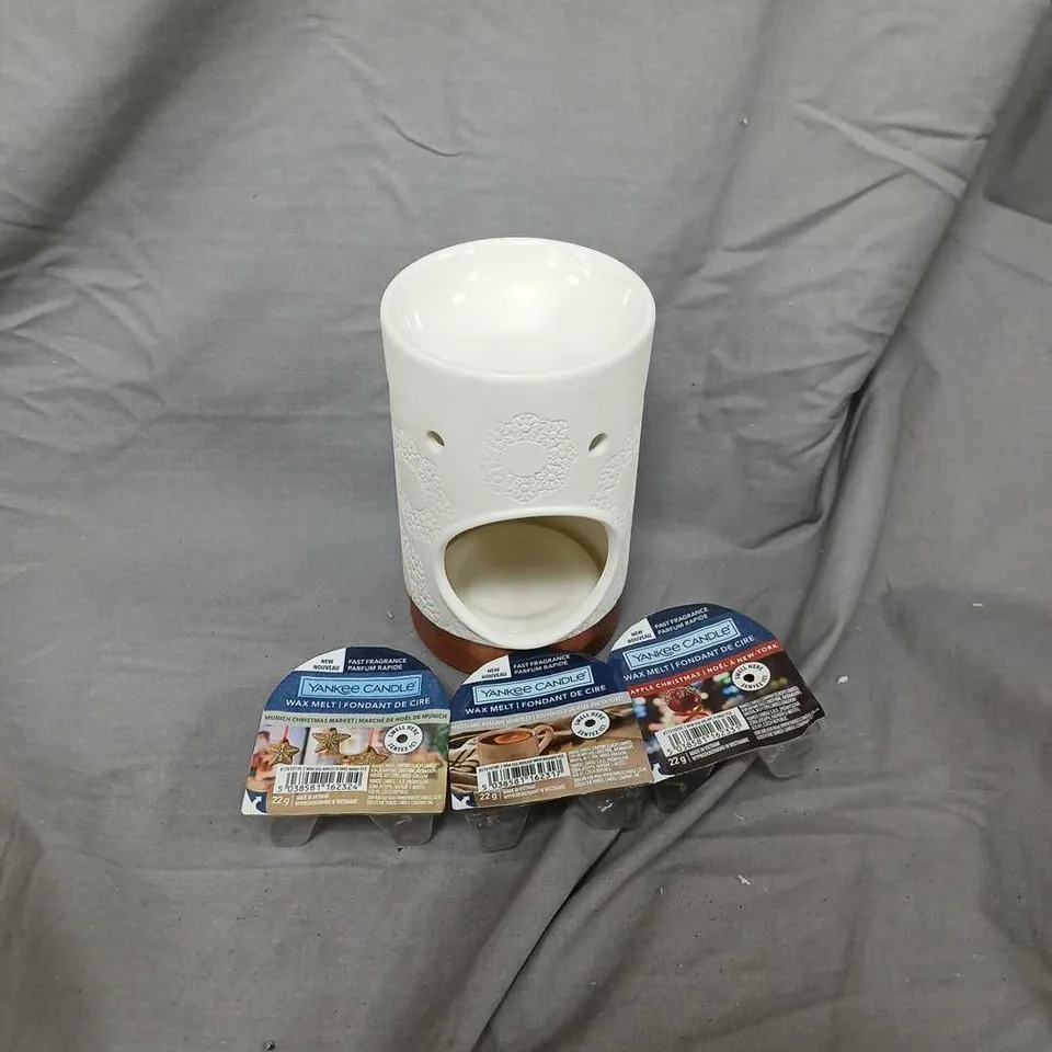 YANKEE CANDLE CERAMIC WAX MELT WARMER WITH 4 MELTS