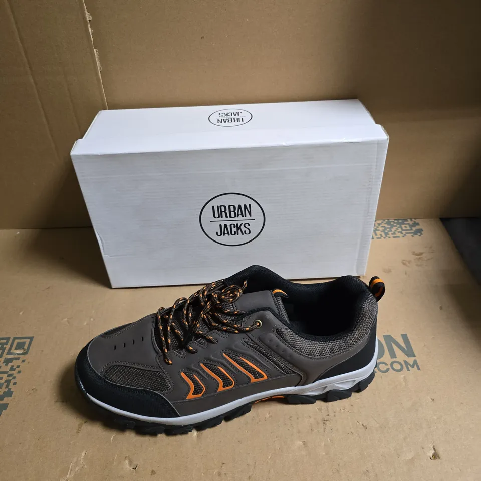 URBAN JACKS HIKING SHOES – GREY/BLACK WITH ORANGE ACCENTS - UK SIZE 12 