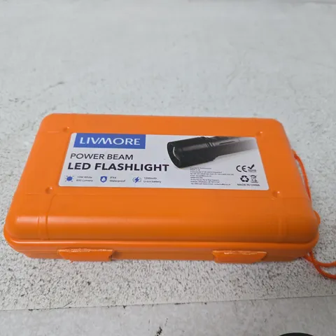 LIVMORE POWER BEAM LED FLASHLIGHT – ORANGE HARD CASE