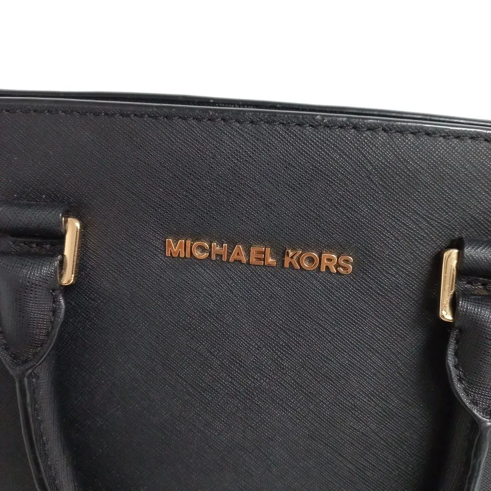 MICHAEL KORS BLACK LEATHER HANDBAG – WOMEN'S ACCESSORY, GOLD LOGO HARDWARE