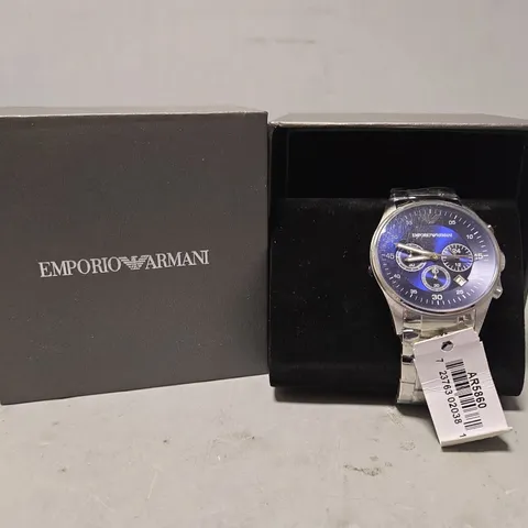 EMPORIO ARMANI MENS WATCH AR5860 STAINLESS STEEL SILVER & BLUE DIAL