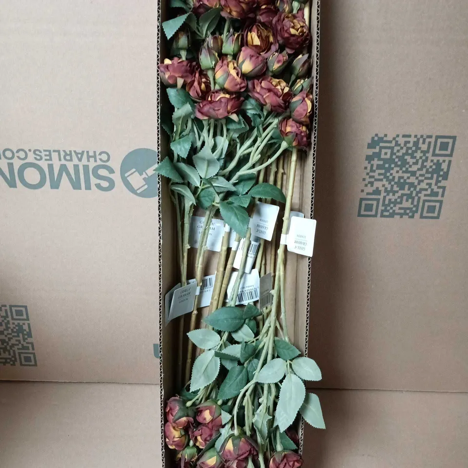 BOX OF APPROXIMATELY 96 GISELA GRAHAM LONDON FAUX FLOWERS