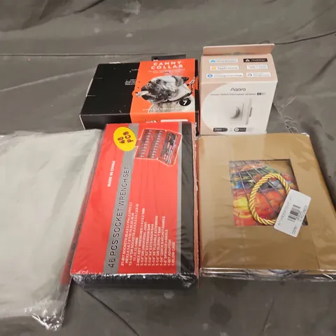 TOTE OF APPROXIMATELY 10 ASSORTED HOUSEHOLD ITEM TO INCLUDE DIMMER SWITCH, SOCKET WRENCH SET AND DOG COLLAR