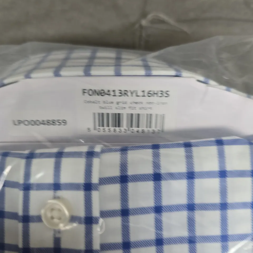 BAGGED CHARLES TYRWHITT NON-IRON SLIM FIT CHECK SHIRT – BLUE & WHITE, COLLAR 16.5 IN, SLEEVE 33 IN