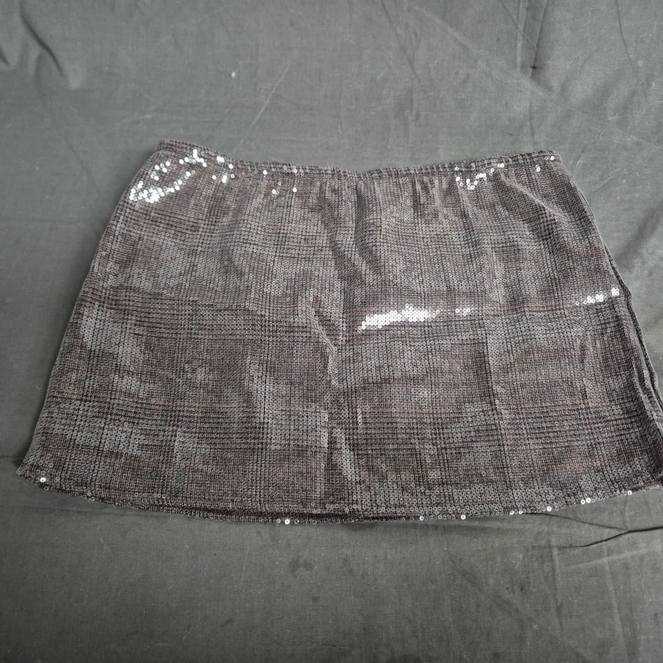 MOTEL EARLINE MINI SKIRT - SEQUIN CHECK BROWN, SIZE S
