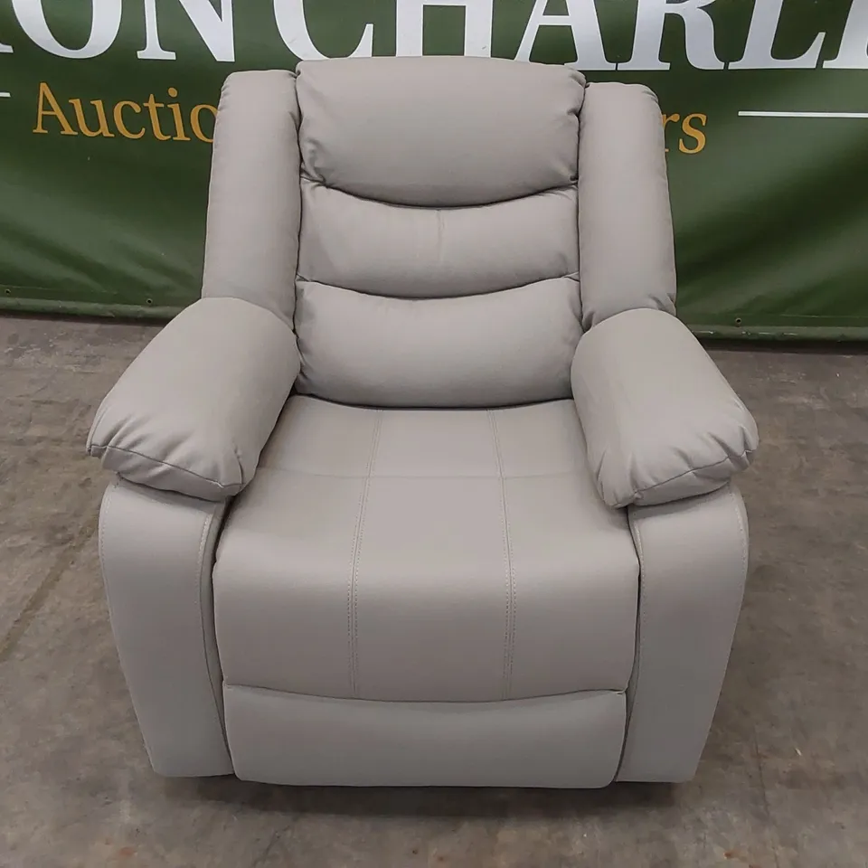 QUALITY DESIGNER ROMAN PU LEATHER UPHOLSTERED MANUAL RECLINER ARMCHAIR - LIGHT GREY  