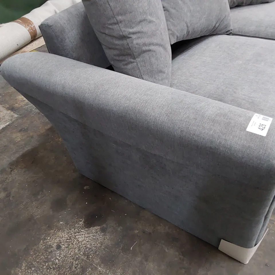 DESIGNER THREE SEATER SOFA WITH SCATTER CUSHIONS GREY FABRIC 