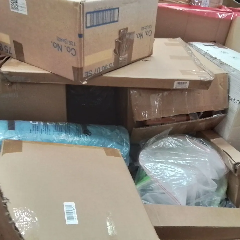 PALLET OF ASSORTED HOUSEHOLD GOODS AND PRODUCTS TO INCLUDE;STEAM CLEANER,TRIPOD,IRON