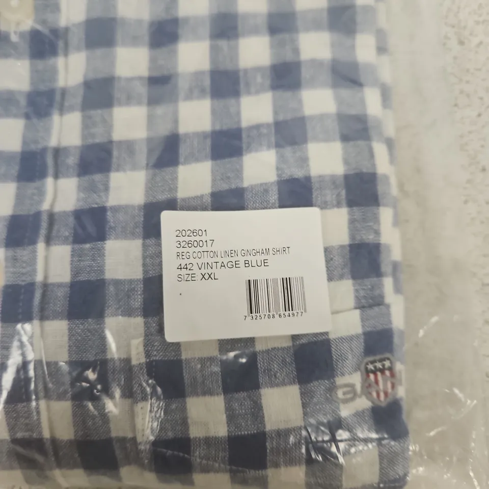 GANT COTTON LINEN GINGHAM SHIRT – VINTAGE BLUE, SIZE XXL (MEN'S)