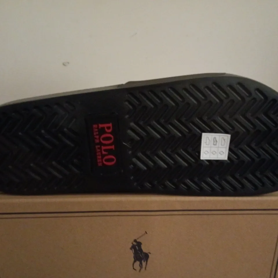 BOXED PAIR OF POLO RALPH LAUREN SLIDES IN BLACK - UK12