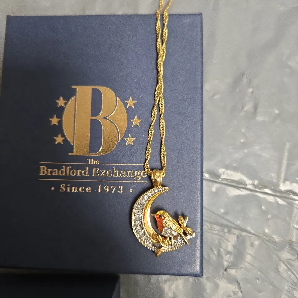 BRADFORD EXCHANGE MESSENGER OF LOVE DIAMOND ROBIN MOON PENDANT