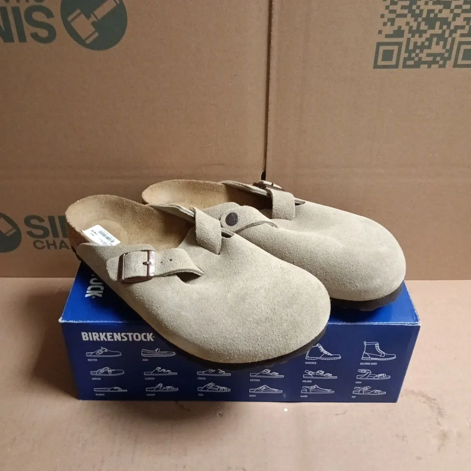 BOXED PAIR OF BIRKENSTOCK BOSTON CLOGS IN TAUPE SUEDE - 7