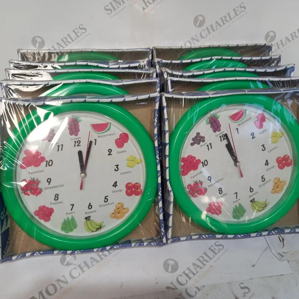 BOX OF APPROX 10 GREEN FRUIT CLOCKS