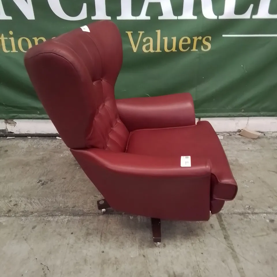 QUALITY BRITISH DESIGNER & MANUFACTURED G PLAN VINTAGE 62 SWIVEL CHAIR & FOOTSTOOL CAPRI CLARET LEATHER 