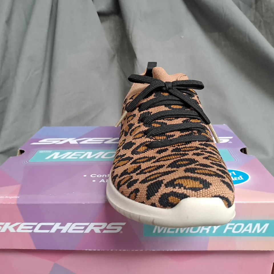 BOXED PAIR OF SKECHERS ANIMAL PRINT TRAINERS - SIZE 6