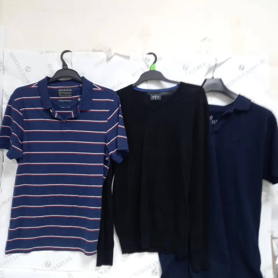 APPROXIMATELY 15 HOWICK PIECES OF CLOTHING TO INCLUDE POLOS, RUGBY SHIRTS, AND TEES ETC. 