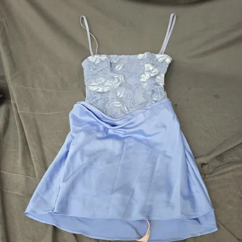 OH POLLY EDEN EMBELLISHED DRAPED STRAPLESS A-LINE MINI DRESS IN SKY BLUE SIZE 8