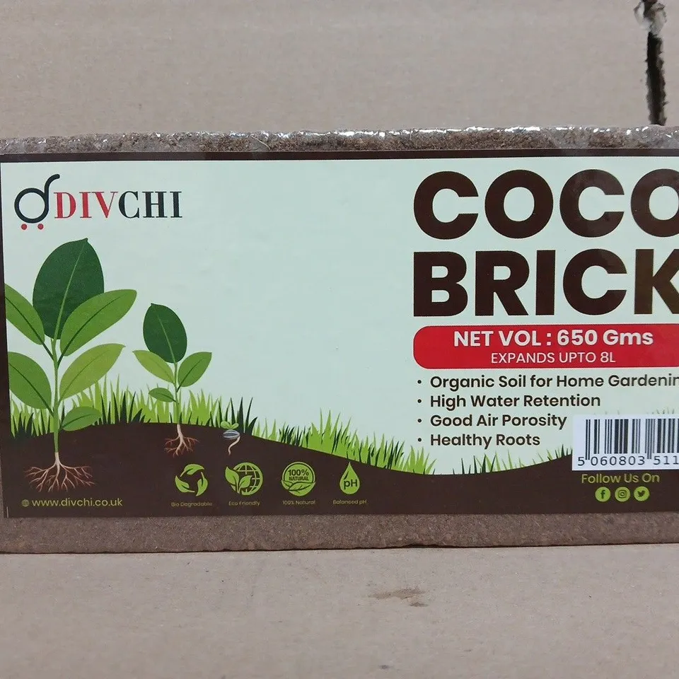 DIVCHI COCO BRICK – ORGANIC COCO COIR SUBSTRATE BRICK 650G (EXPANDS TO 8L)