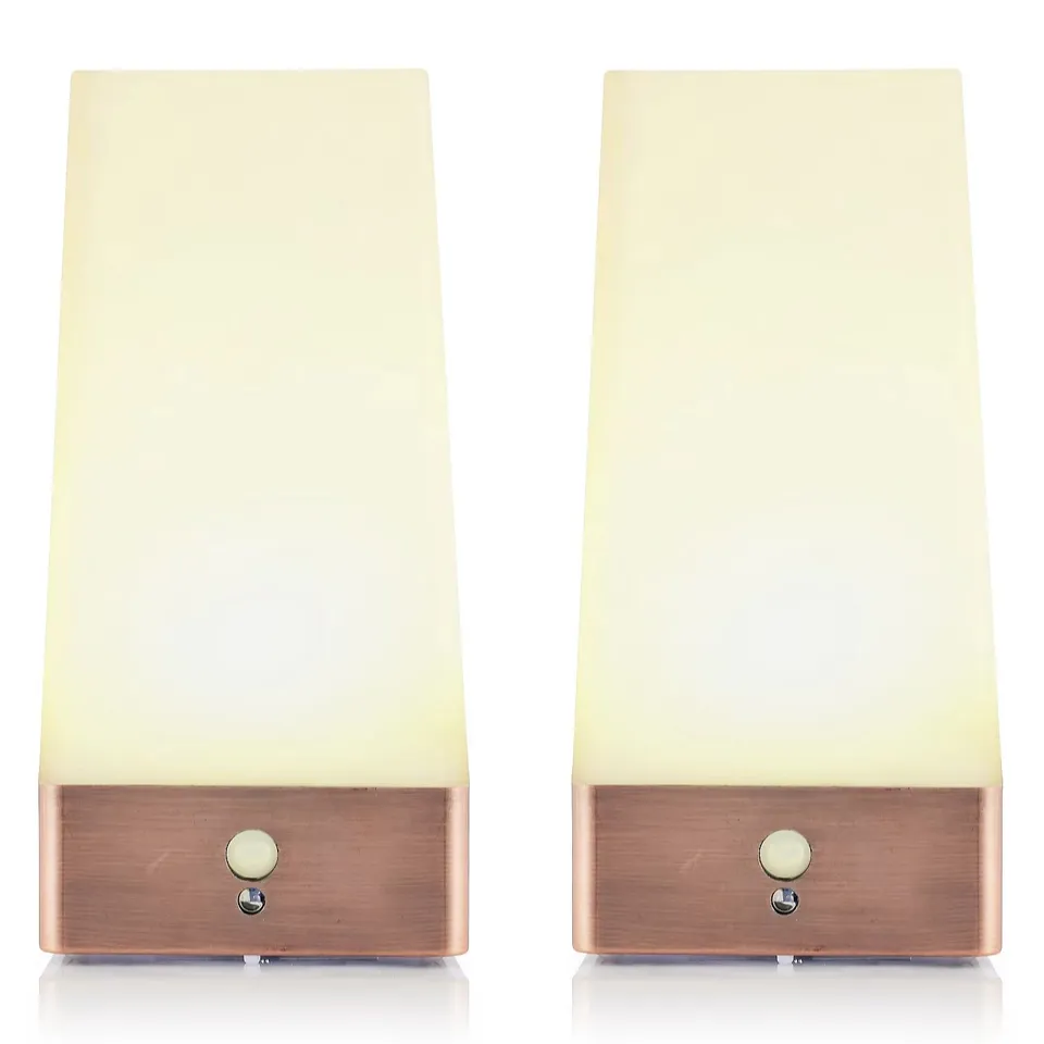 AURAGLOW SET OF 2 WIRELESS PIR HALLWAY LED NIGHT LIGHTS RECHARGEABLE