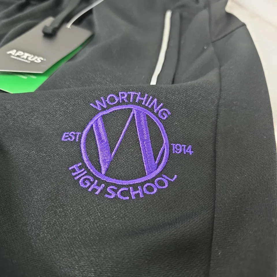 APTUS PERFORMANCE TRACKPANTS – BLACK, WORTHING HIGH SCHOOL LOGO, UK SIZE 28/30